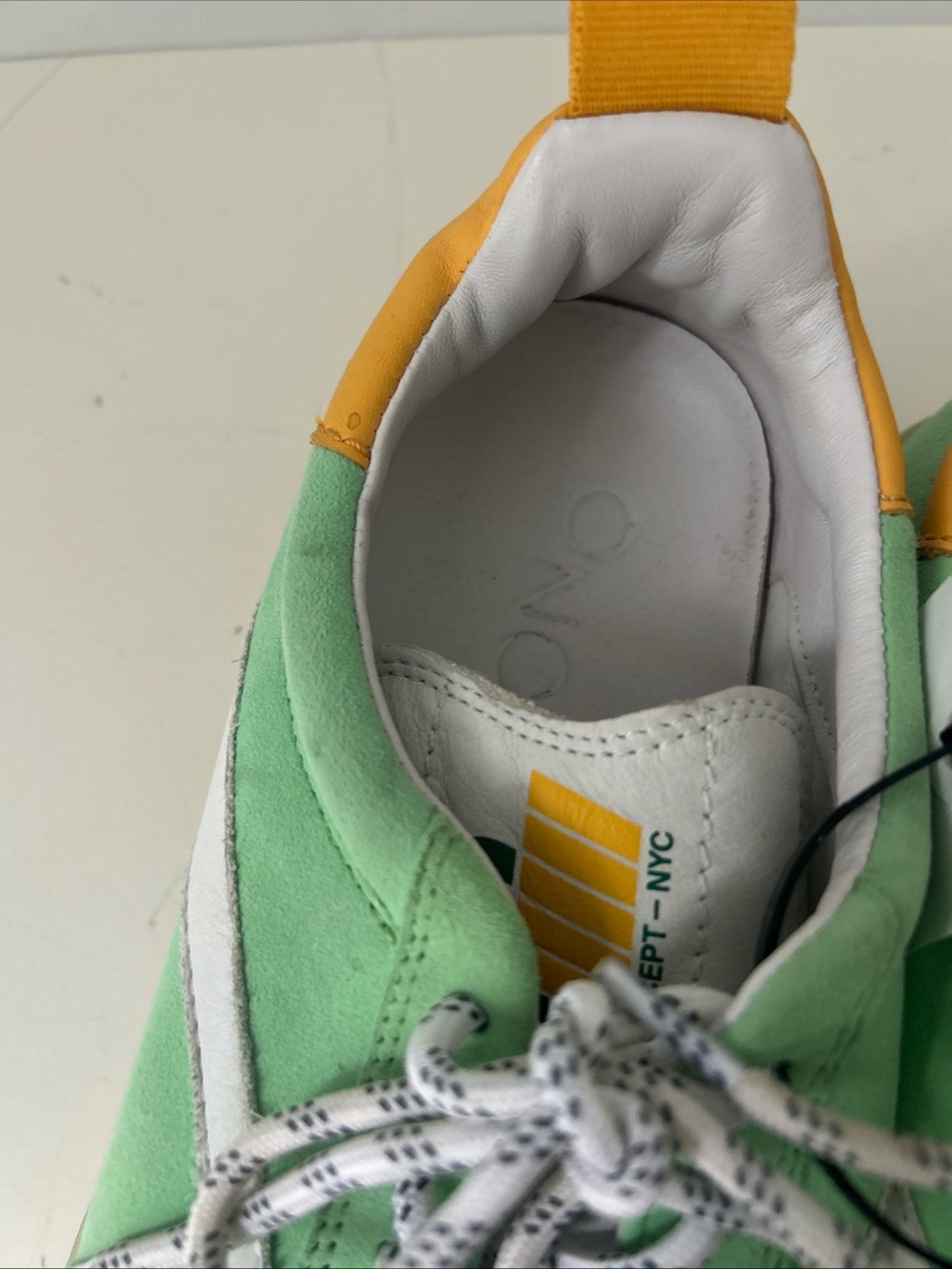 NYC CONCEPTS Suede Green Sneakers with White Stripe & Yellow Accents Size 8 - Picture 9 of 16